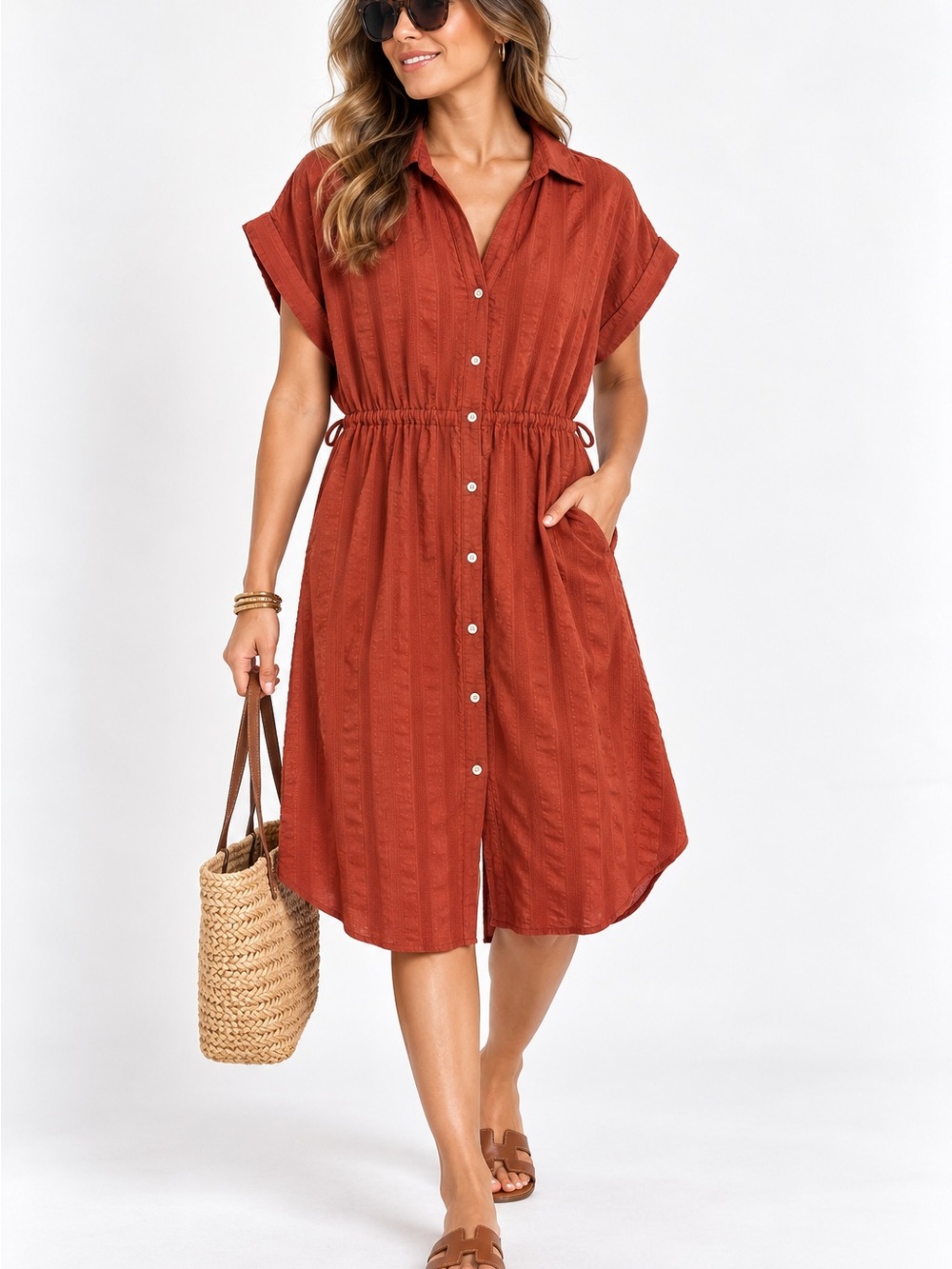 J. Crew Women Rust Button-Front Midi Dress L (missing string)